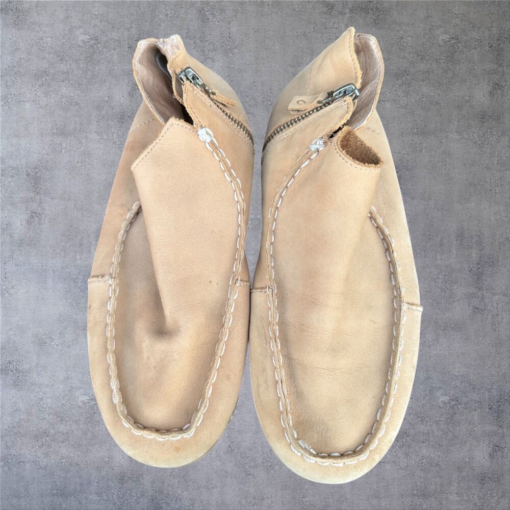 OluKai Wali Women's 7 Tan Leather Ankle Boots Side Zip Moc Toe Moccasins 20172